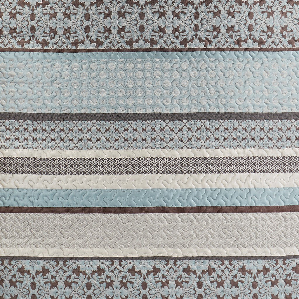 5 Piece Reversible Jacquard Bedspread Set Blue King