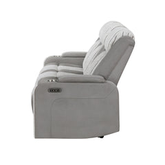 Duran Grey Power Reclining Sofa with Power Headrest, LED and Drop Down Table with reading Light