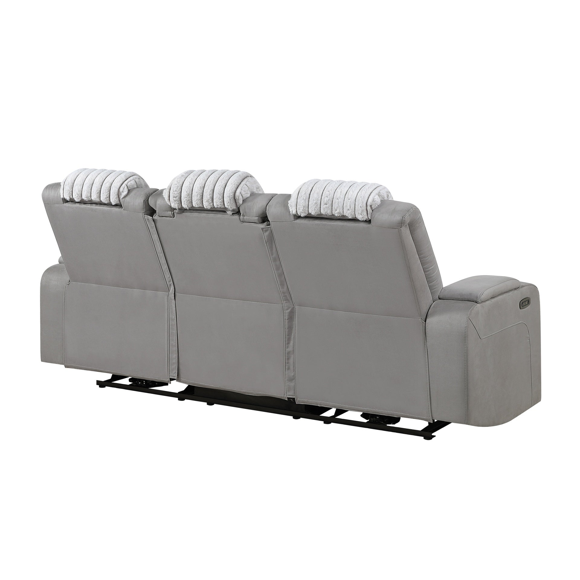 Duran Grey Power Reclining Sofa with Power Headrest, LED and Drop Down Table with reading Light
