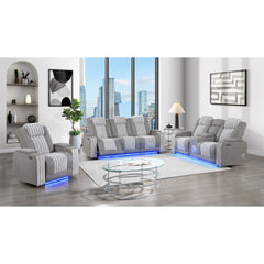 Duran Grey 3PC Power Reclining Sofa-Loveseat and Recliner with Power Headrest, LED and more