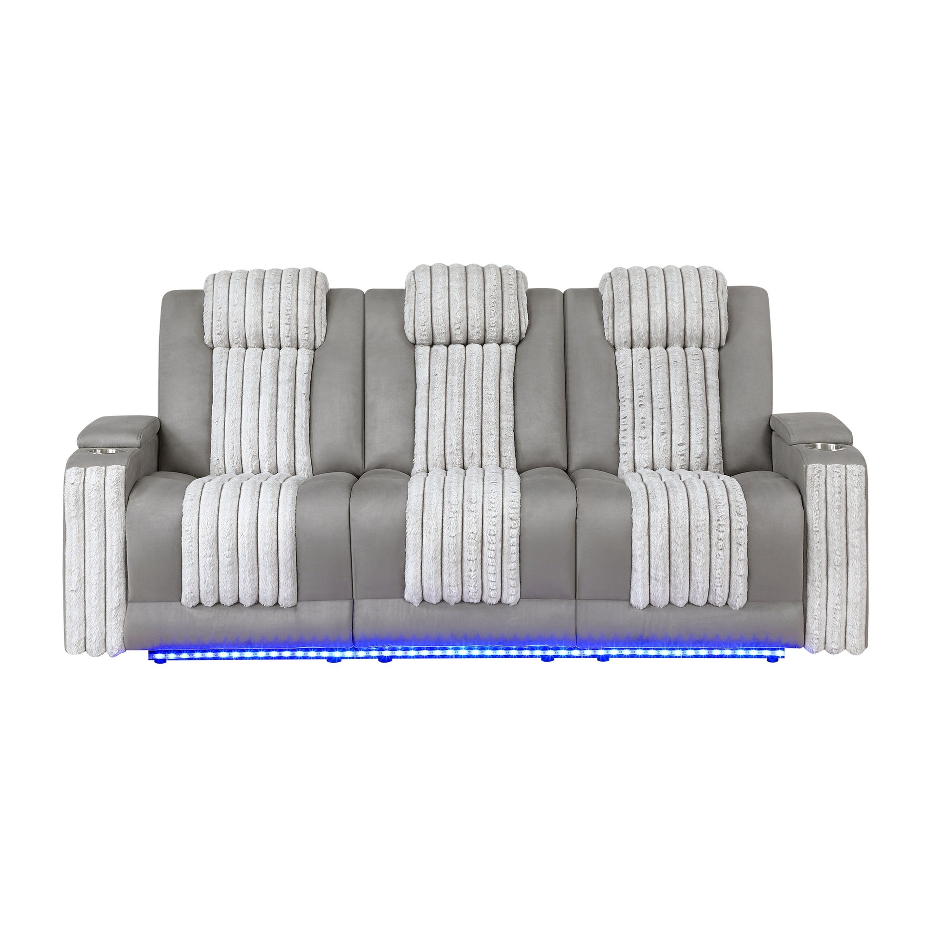 Duran Grey 2PC Power Reclining Sofa and Loveseat with Power Headrest, LED and more