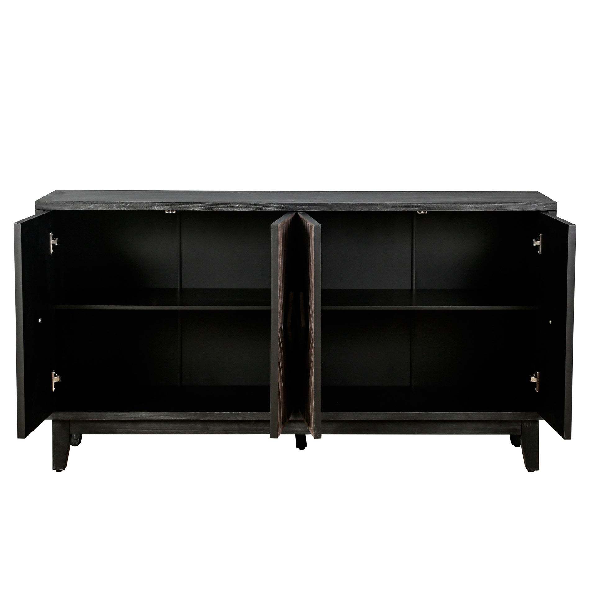 Mid Century Sideboard Buffet Cabinet with Solid Wood Legs 60" Kitchen Storage Cabinet Credenza with 4 Convex pattern diamond Doors and 2 Shelves Accent Console Table for Living Room  Entrance Hall etc