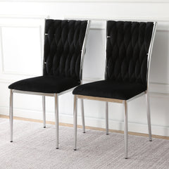 Modern simple black velvet dining chair, family bedroom stool back student table chair, Electroplated metal chair legs, suitable for dining room kitchen bedroom (set of 2)