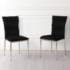 Modern simple black velvet dining chair, family bedroom stool back student table chair, Electroplated metal chair legs, suitable for dining room kitchen bedroom (set of 2)