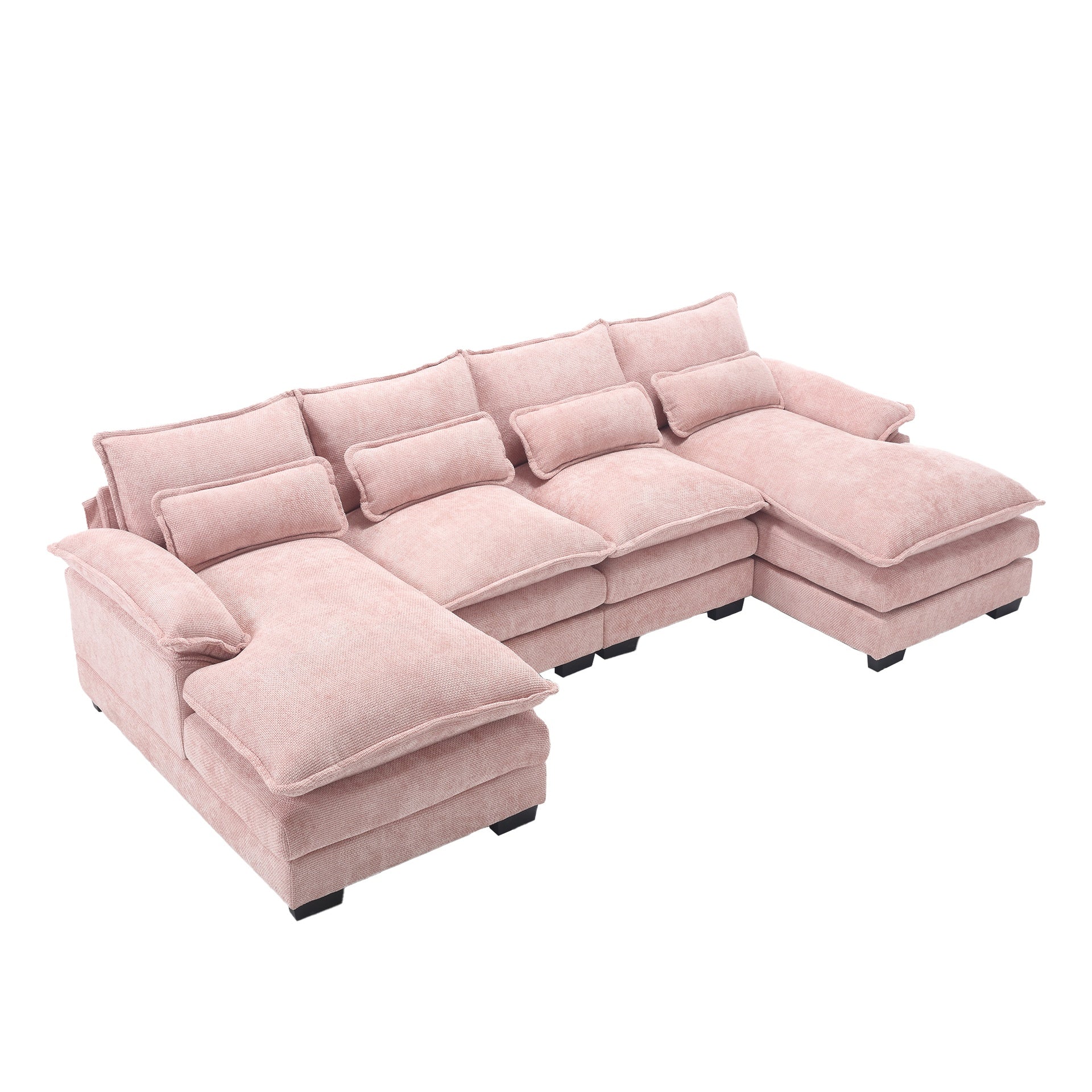 UNITED WE WIN Chenille, high quality sponge filling, solid wood frame, oversized four-seater, U-shaped combination sofa