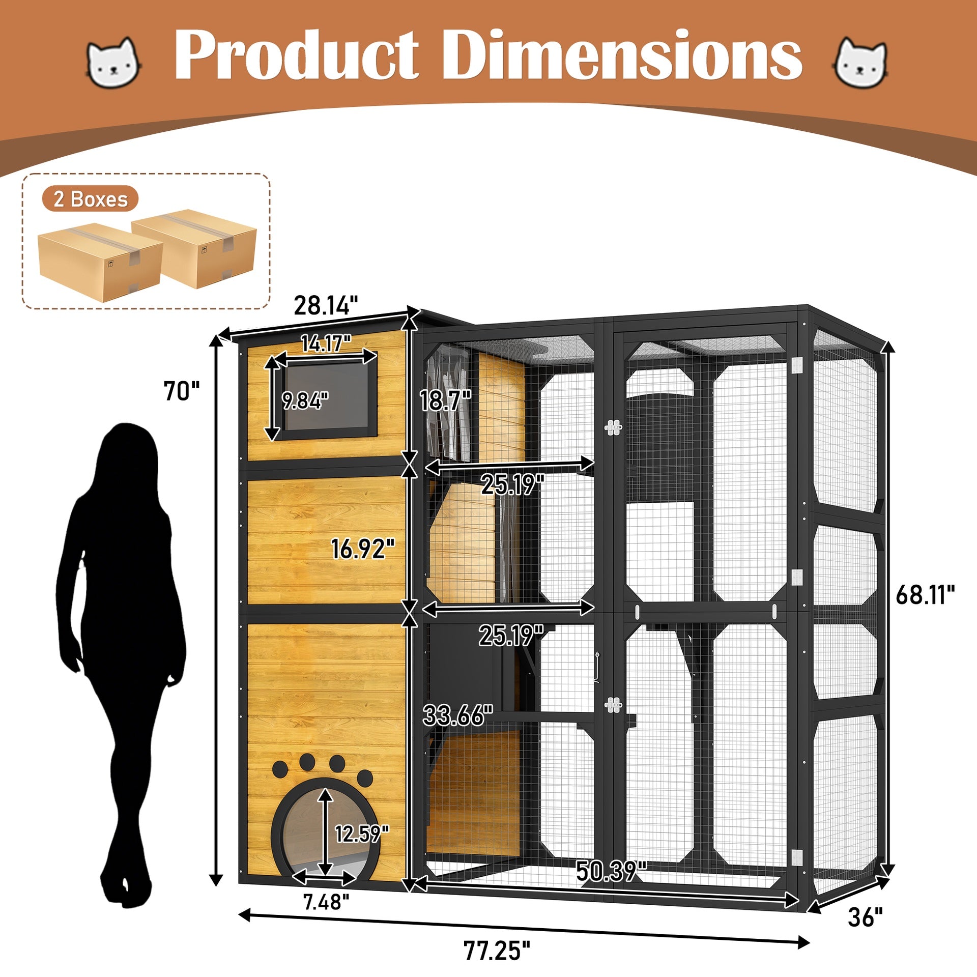 GO Large Cat Catio 4 Tiers Cat Enclosure for Outdoor, Cat House Weatherproof Attached to Window for Multiple Cats with Platforms and Resting Rooms, Brown