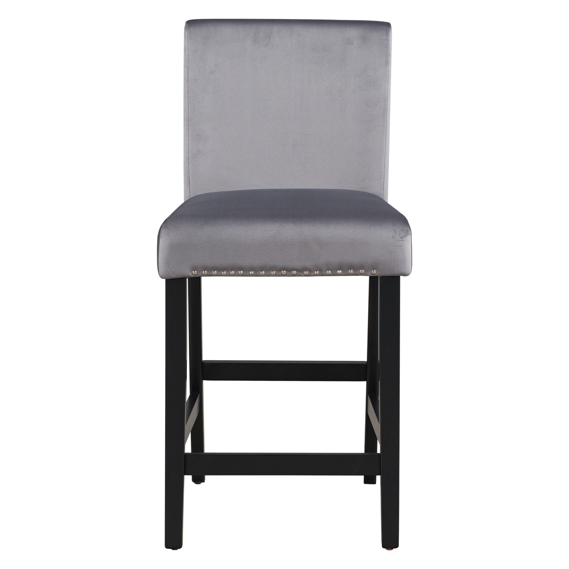 5-piece Counter Height Dining Table Set with One Faux Marble Top Dining Table and Four Velvet-Upholstered Chairs,Grey