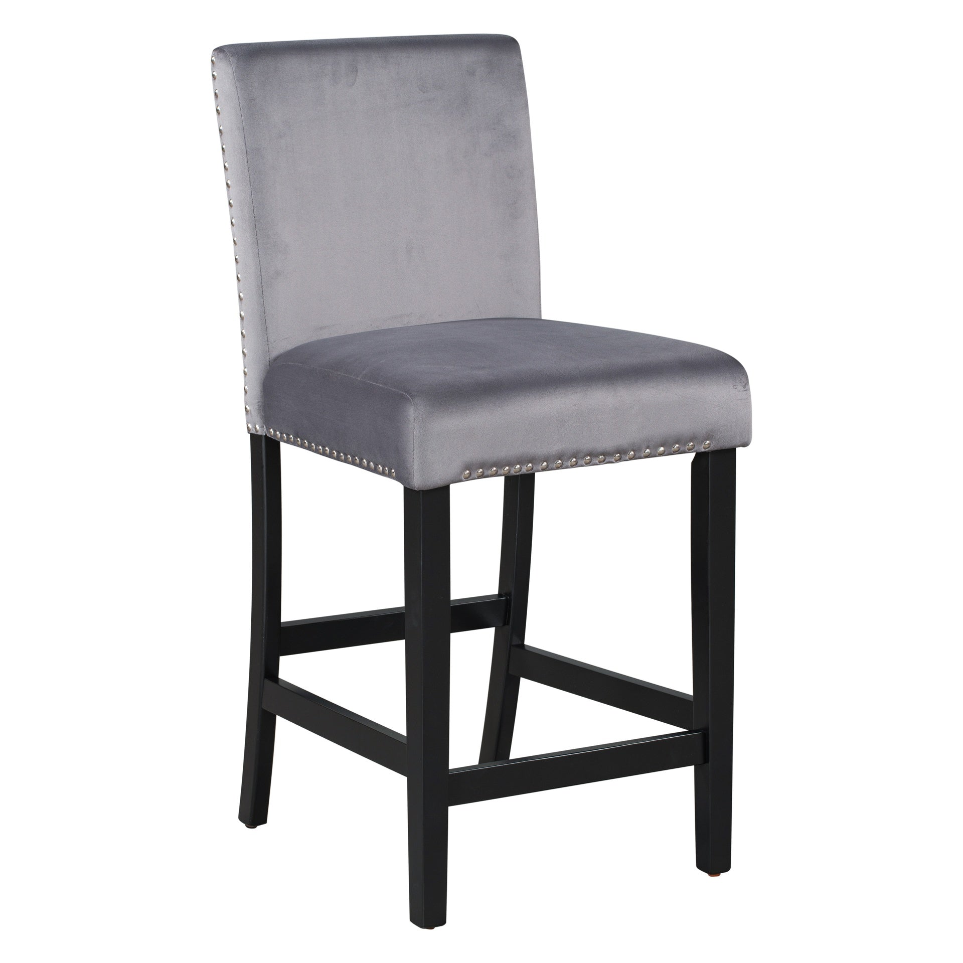 5-piece Counter Height Dining Table Set with One Faux Marble Top Dining Table and Four Velvet-Upholstered Chairs,Grey