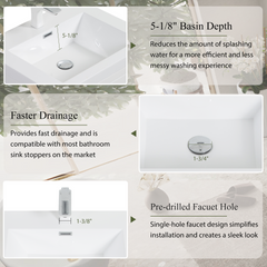 24" Freestanding Bathroom Vanity with Sink, Bathroom Storage Vanity Cabinet with Stone Resin Countertop and Soft Close Drawers Fully Assembled, Glossy White 24V14-24GW-W1920P385539