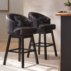 360 Degree Swivel Bar Stool with Stunning Nailhead Trim, Set of 2, Brown