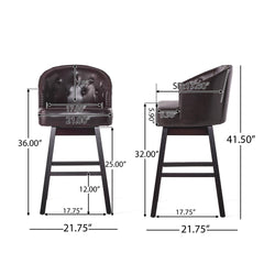 360 Degree Swivel Bar Stool with Stunning Nailhead Trim, Set of 2, Brown
