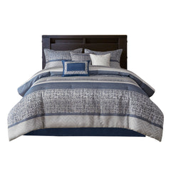 7 Piece Jacquard Comforter Set Navy Queen