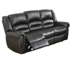 Plush Relax 1pc Manual Motion Sofa Only Black Color Bonded Leather 3-Seat Couch Armrest Cushion Seating Living Room Furniture