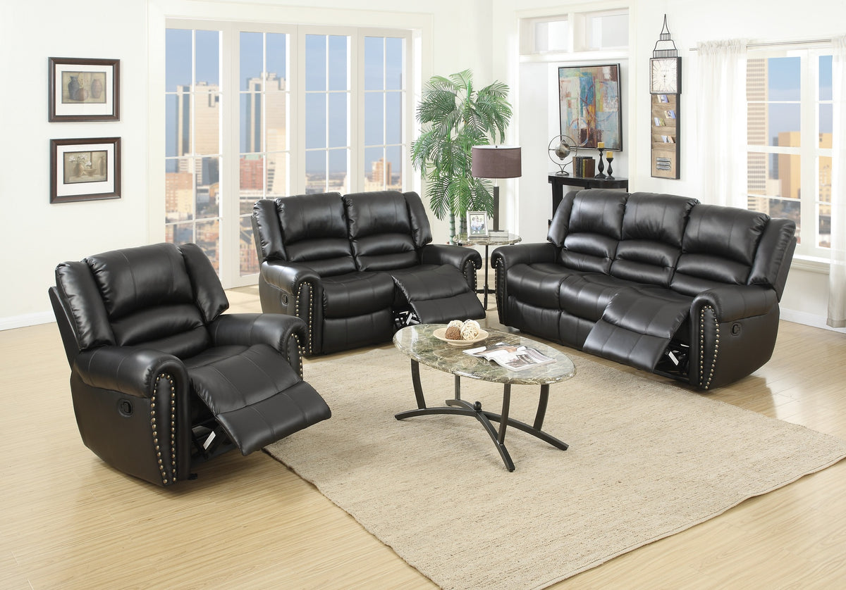 Modern Contemporary Style 3pc Living Room Set 1x Sofa 1x Loveseat 1x Chair Nailhead Trim Horizontal And Light Vertical Tufting Black Finish Primary Living Room Furniture