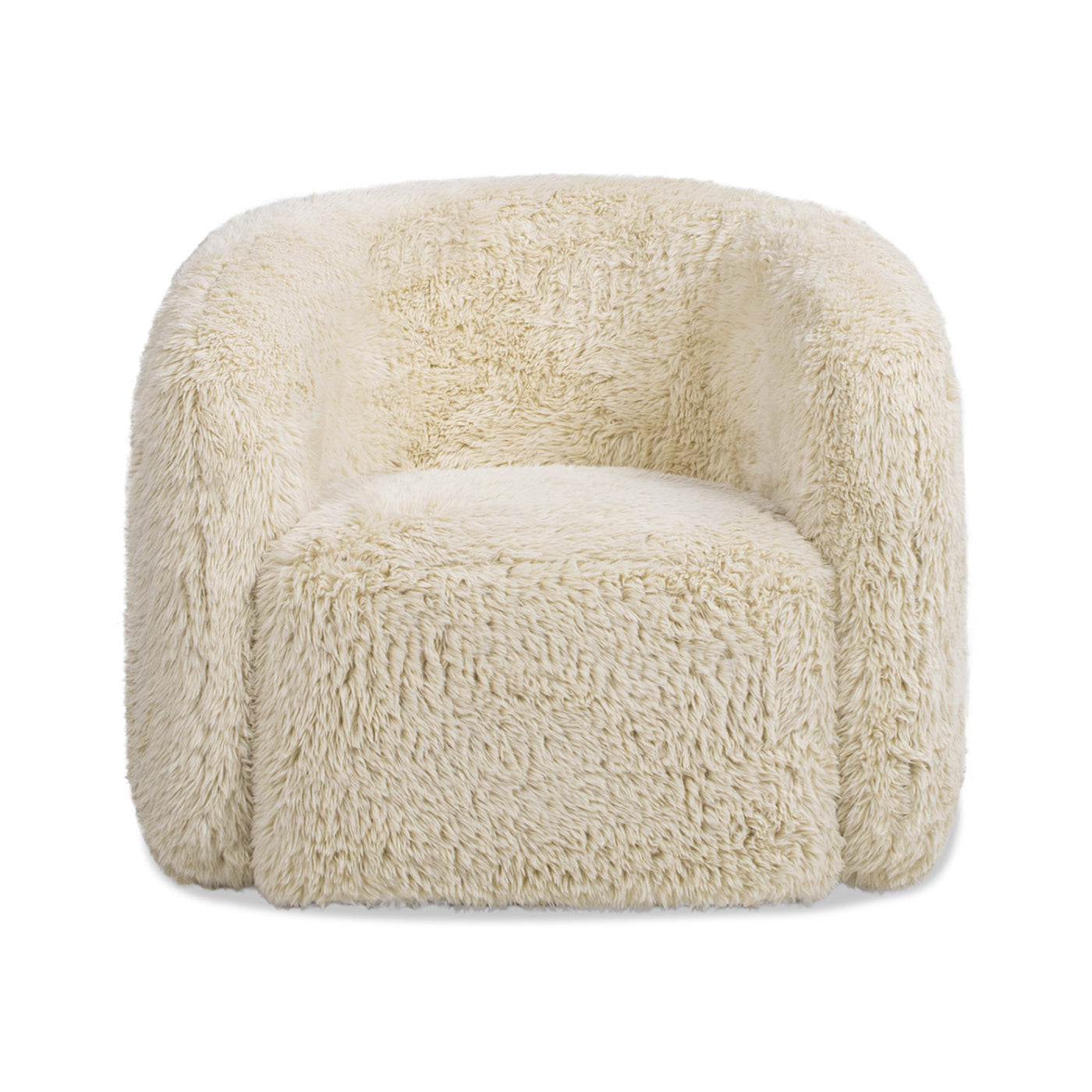 Colt 33" Fur Swivel Upholstered Barrel Accent Arm Chair, Cream Beige Faux Fur
