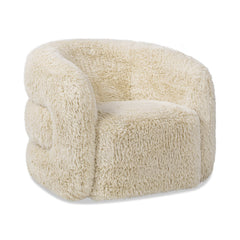 Colt 33" Fur Swivel Upholstered Barrel Accent Arm Chair, Cream Beige Faux Fur