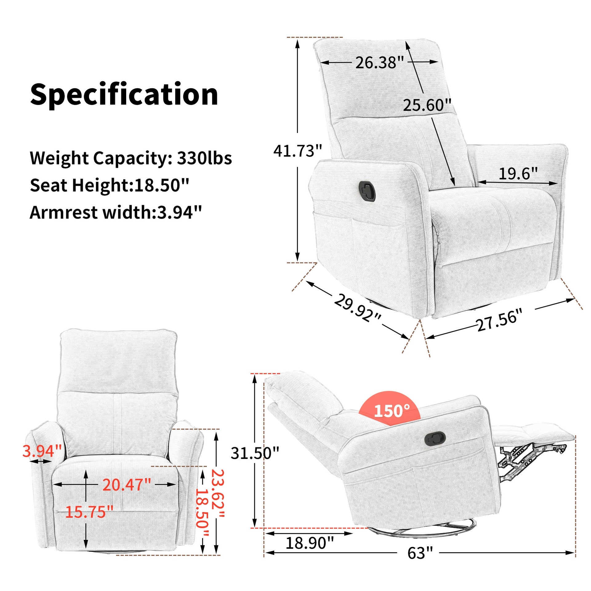 PU Rocking Recliner Chair,360° Swivel Nursery Rocking Chair,Glider Chair,Modern Small Rocking Swivel Recliner Chair for Bedroom,Living Room Chair Home Theater Seating,Side Pocket(Brown+360° Swivel)