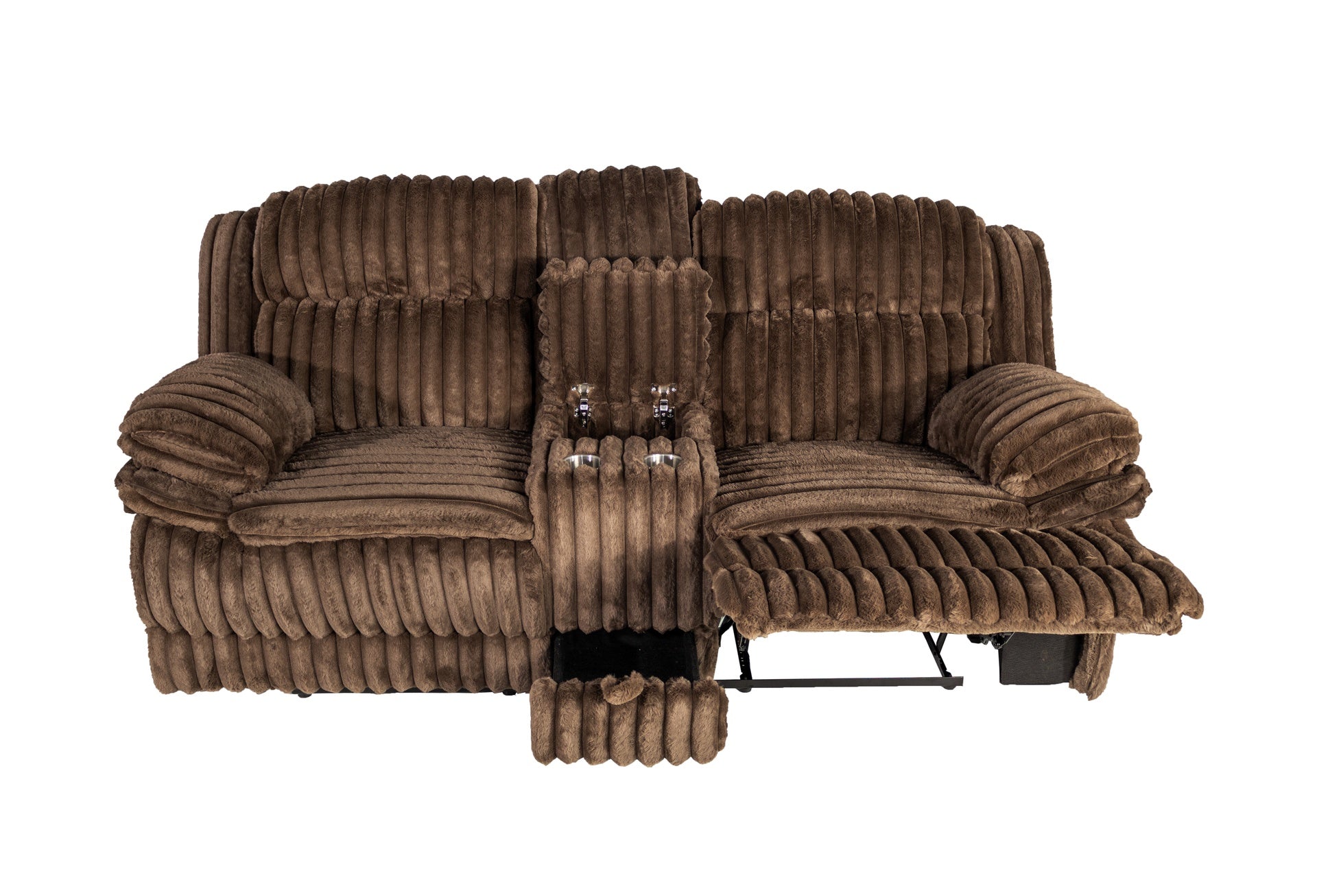 Manual Motion Loveseat Recliner Fur-Like Corduroy in Chocolate