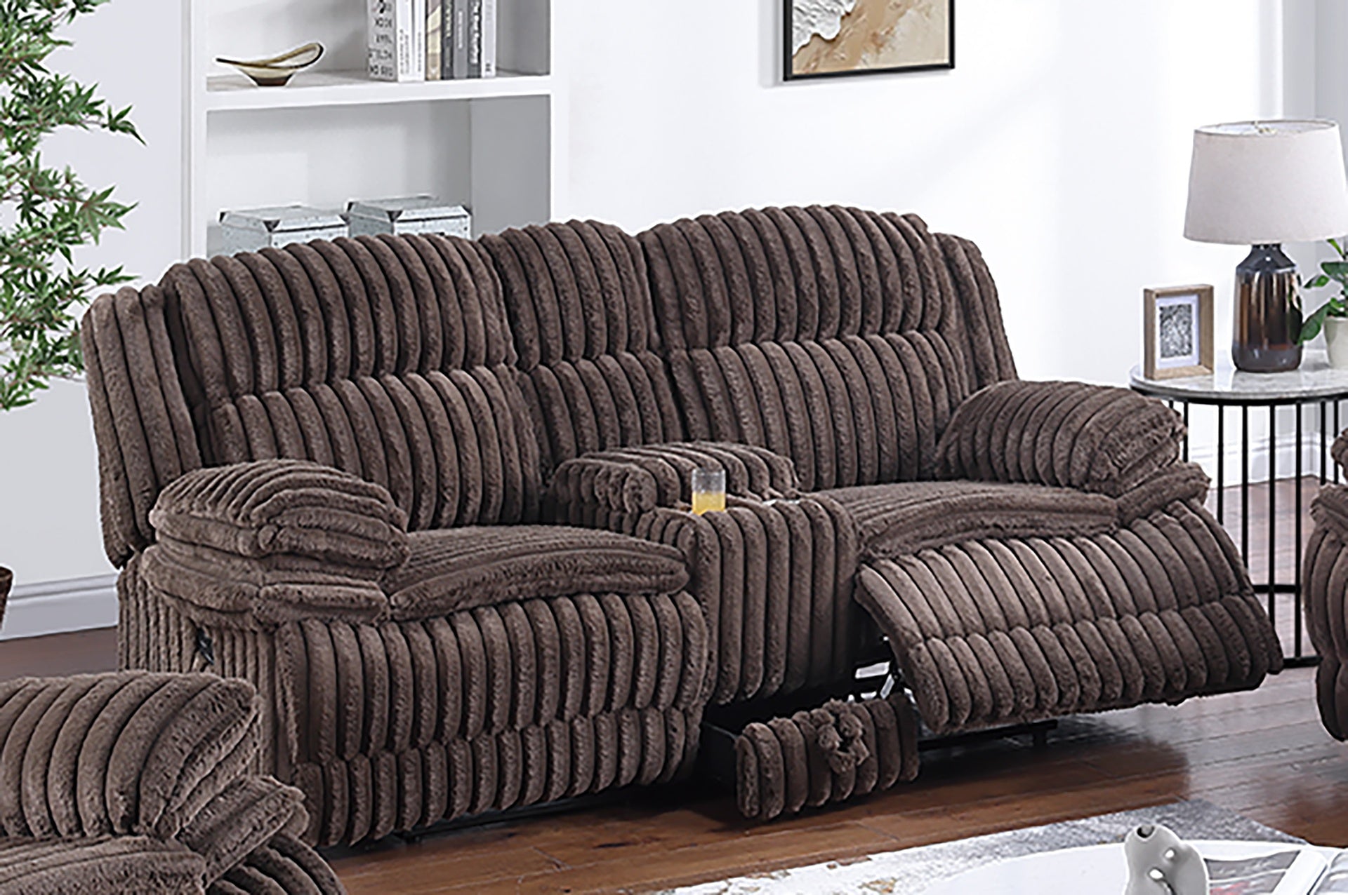 Manual Motion Loveseat Recliner Fur-Like Corduroy in Chocolate