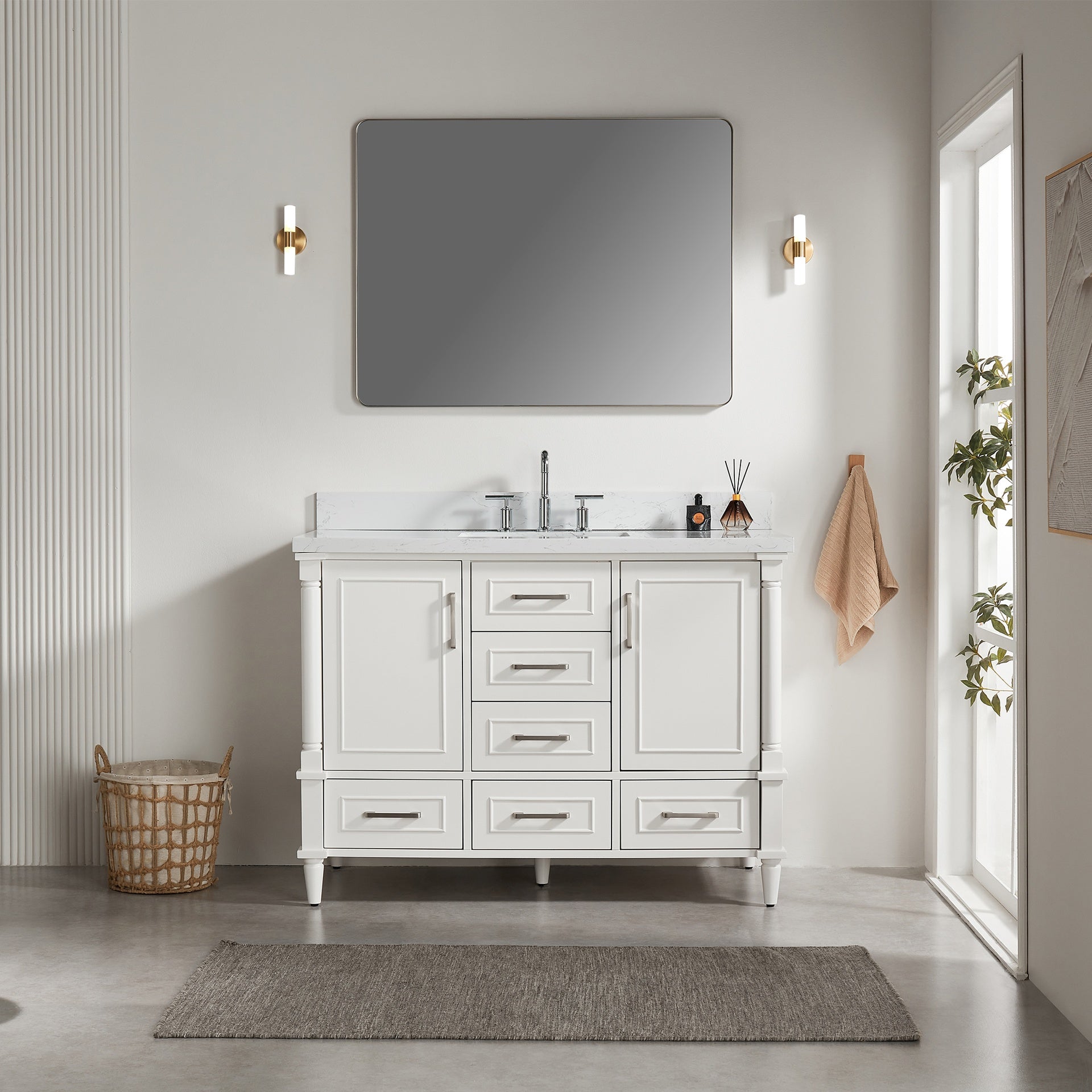 Fully Assembled 48'' Freestanding Single Bathroom Vanity with 2 Handle Sets