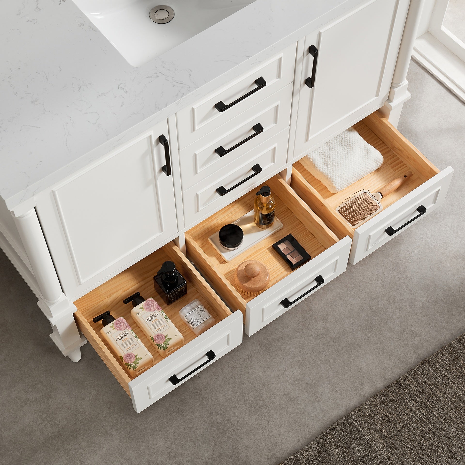 Fully Assembled 48'' Freestanding Single Bathroom Vanity with 2 Handle Sets