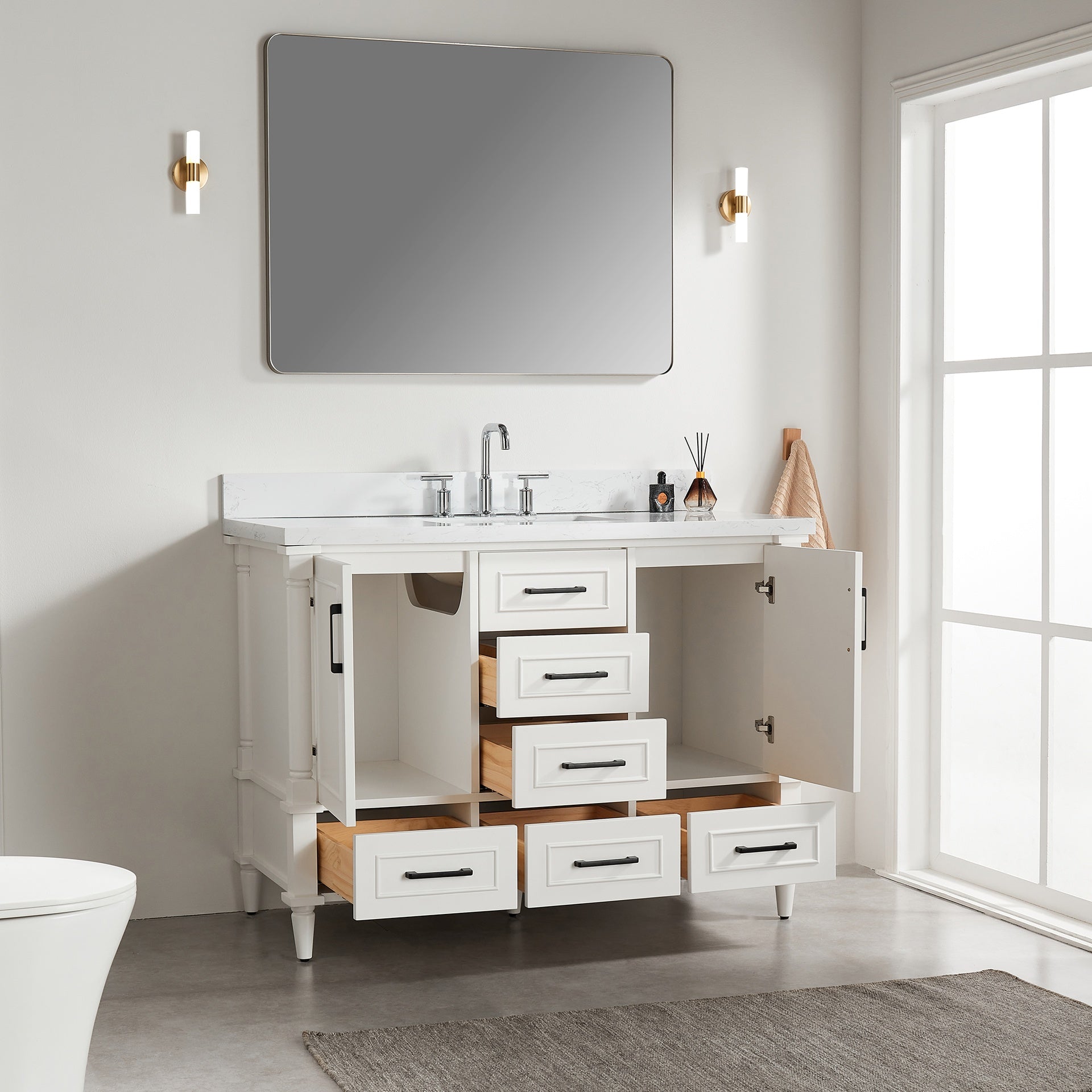 Fully Assembled 48'' Freestanding Single Bathroom Vanity with 2 Handle Sets
