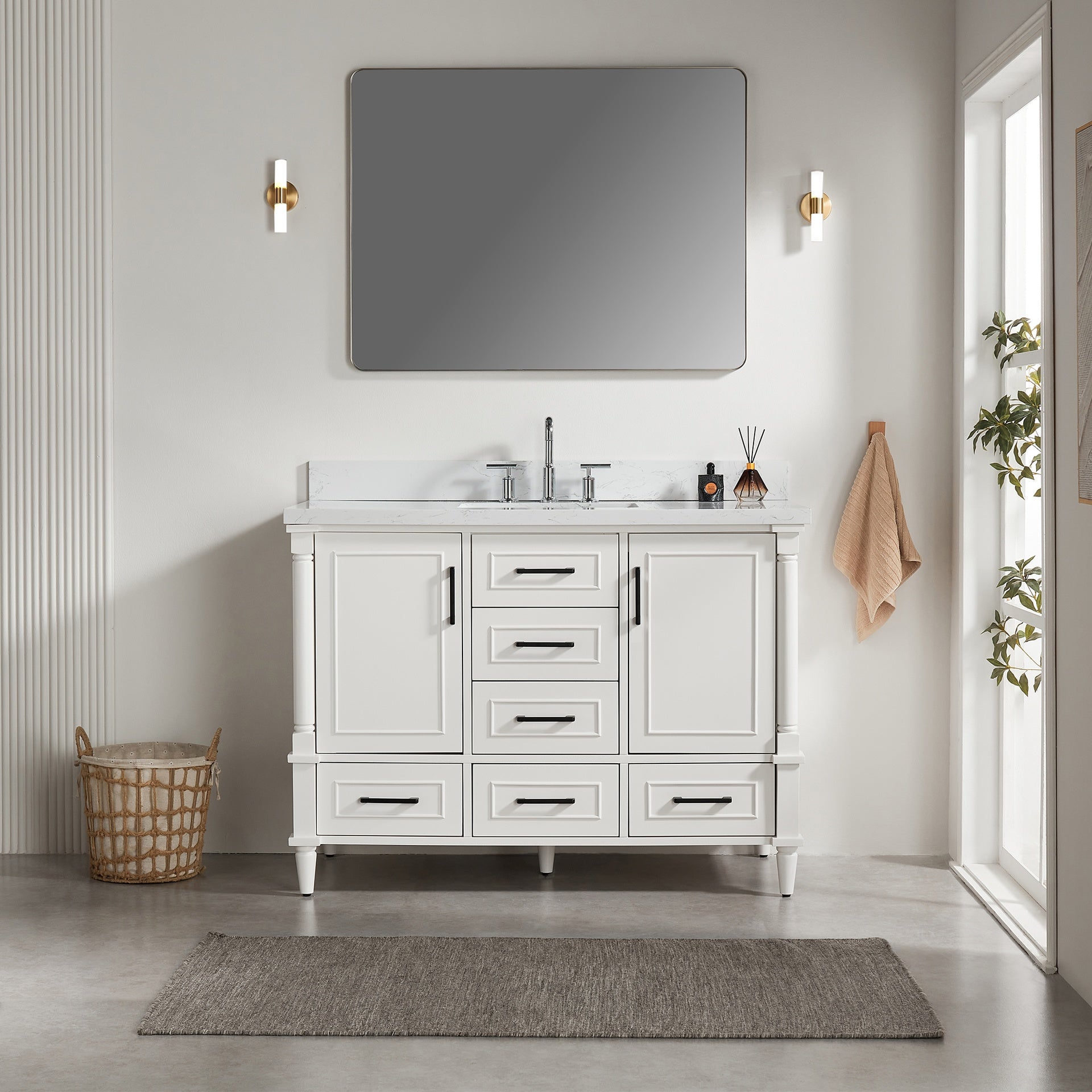 Fully Assembled 48'' Freestanding Single Bathroom Vanity with 2 Handle Sets