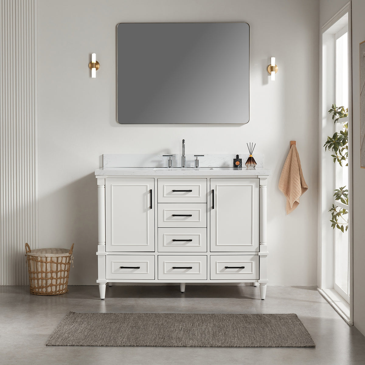Fully Assembled 48'' Freestanding Single Bathroom Vanity with 2 Handle Sets