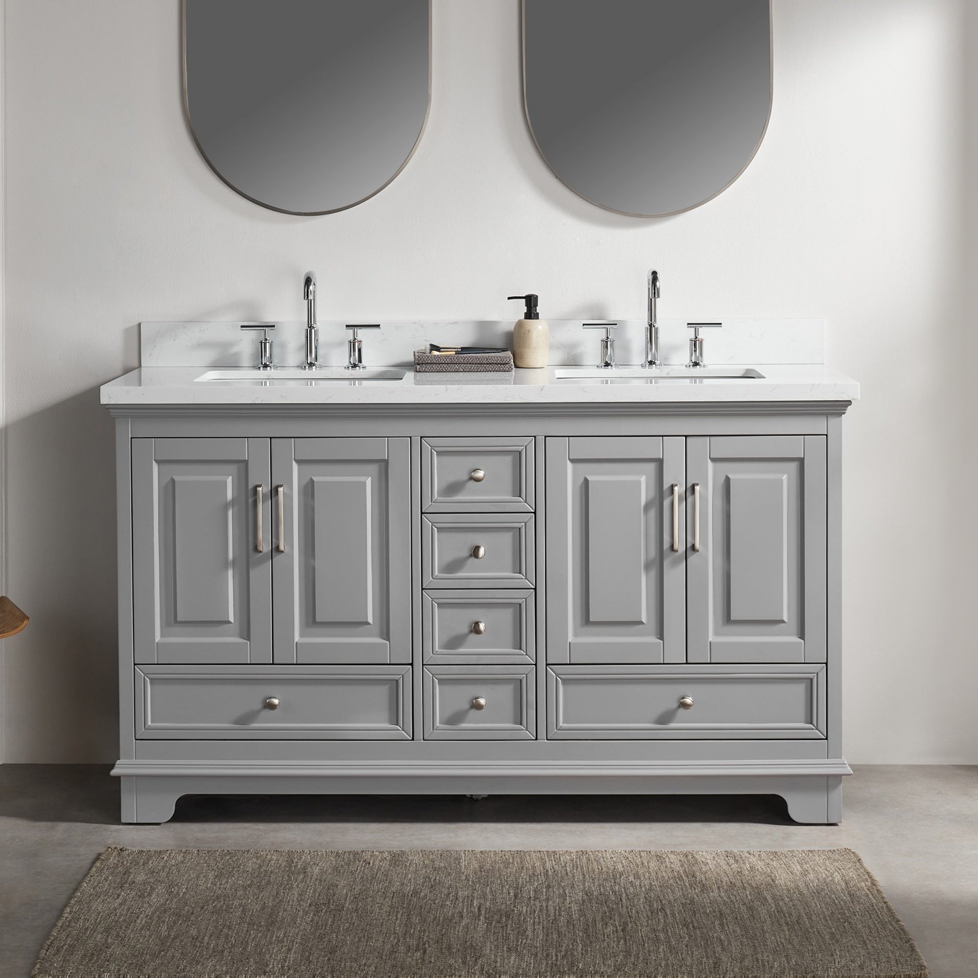 Fully Assembled 60'' Freestanding Double Bathroom Vanity with Artificial Stone