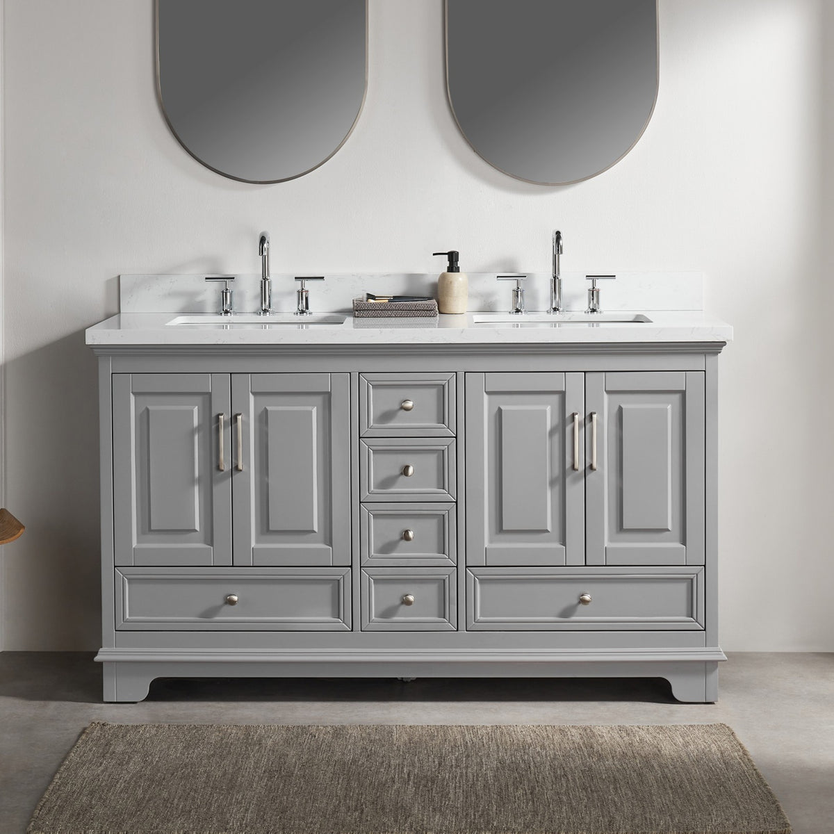 Fully Assembled 60'' Freestanding Double Bathroom Vanity with Artificial Stone
