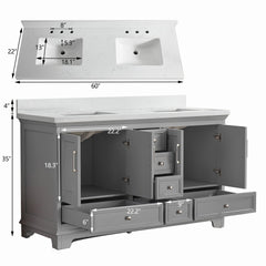 Fully Assembled 60'' Freestanding Double Bathroom Vanity with Artificial Stone