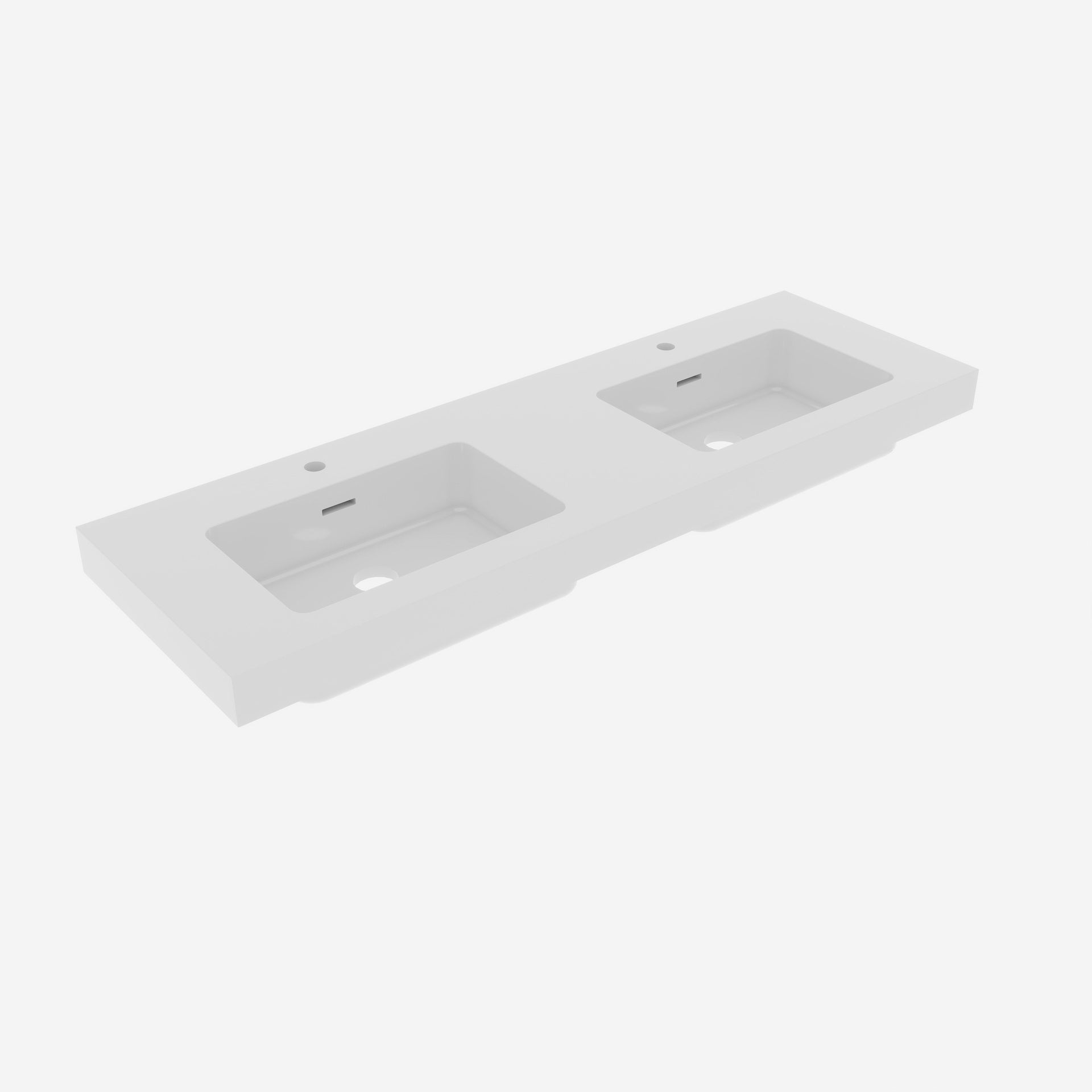 BB02-60-101H-2, Integrated solid surface basin WITHOUT drain and faucet, glossy white color