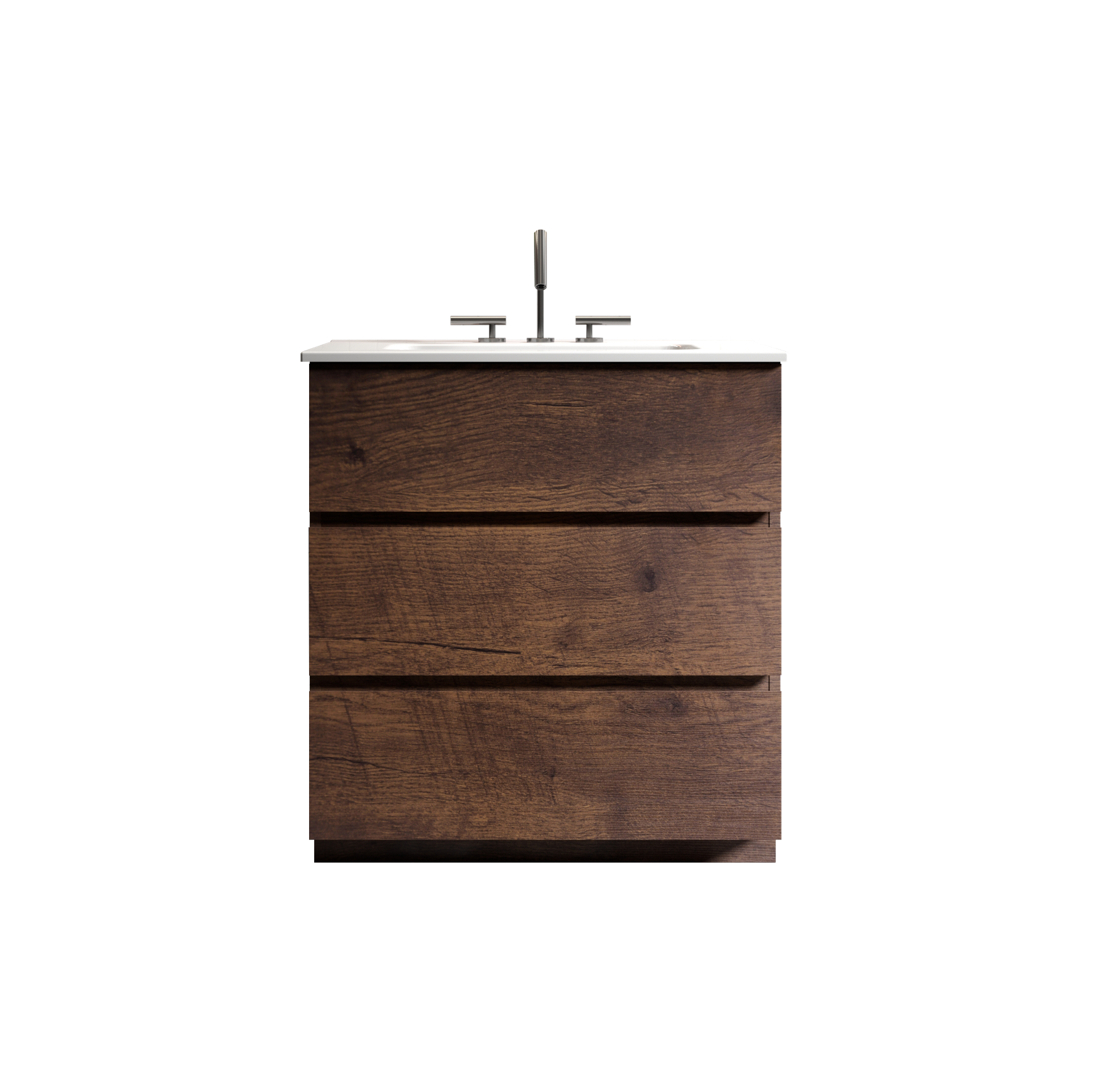 TIA 30" Walnut Bathroom Vanity with Sink with 3 Faucet Holes, Large Storage Freestanding Bathroom Vanity for Modern Bathroom, One-Piece White Sink Basin without Drain and Faucet, Pre-assemble