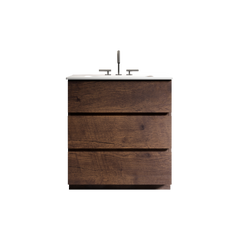 TIA 30" Walnut Bathroom Vanity with Sink with 3 Faucet Holes, Large Storage Freestanding Bathroom Vanity for Modern Bathroom, One-Piece White Sink Basin without Drain and Faucet, Pre-assemble