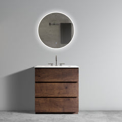 TIA 30" Walnut Bathroom Vanity with Sink with 3 Faucet Holes, Large Storage Freestanding Bathroom Vanity for Modern Bathroom, One-Piece White Sink Basin without Drain and Faucet, Pre-assemble