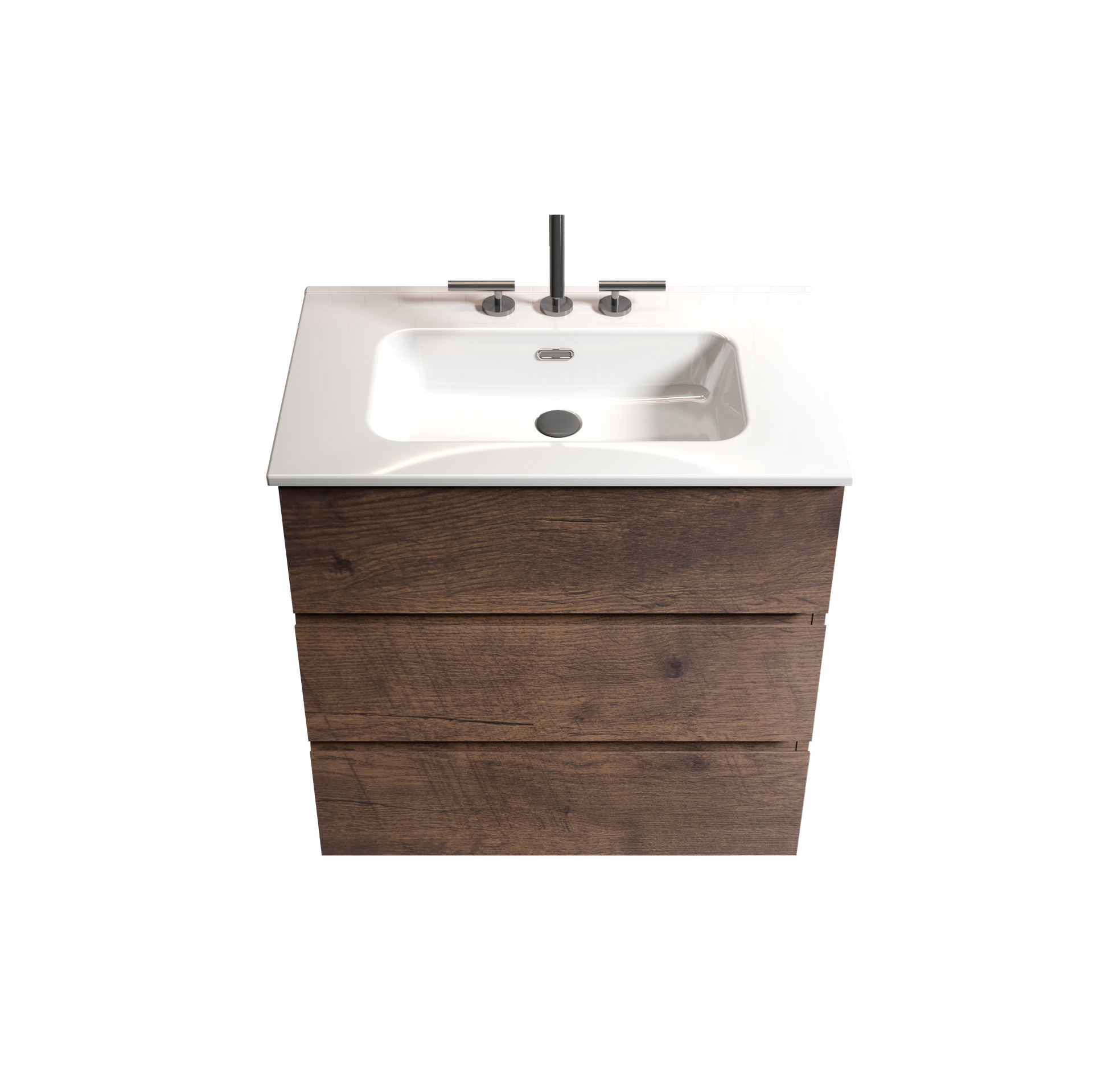 TIA 30" Walnut Bathroom Vanity with Sink with 3 Faucet Holes, Large Storage Freestanding Bathroom Vanity for Modern Bathroom, One-Piece White Sink Basin without Drain and Faucet, Pre-assemble