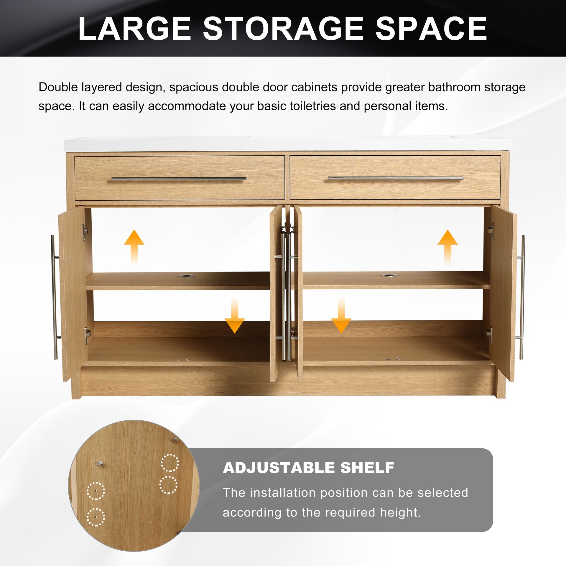60" Freestanding Bathroom Vanity with Resin Sink, 4-Soft Closing Door, Original Oak, Plywood (KD-PACKING)