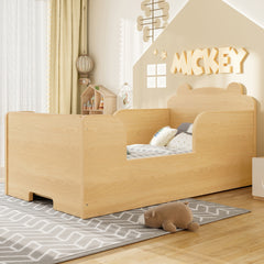 Toddler Floor Bed Frame, Cot Bed for Boys and Girls Ages 3-6, Bear Shape Toddler Bed,Natural