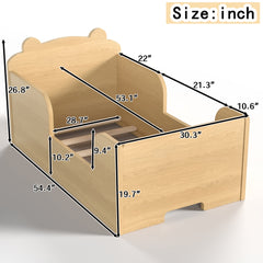 Toddler Floor Bed Frame, Cot Bed for Boys and Girls Ages 3-6, Bear Shape Toddler Bed,Natural