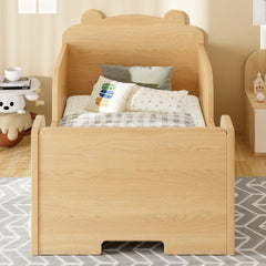 Toddler Floor Bed Frame, Cot Bed for Boys and Girls Ages 3-6, Bear Shape Toddler Bed,Natural