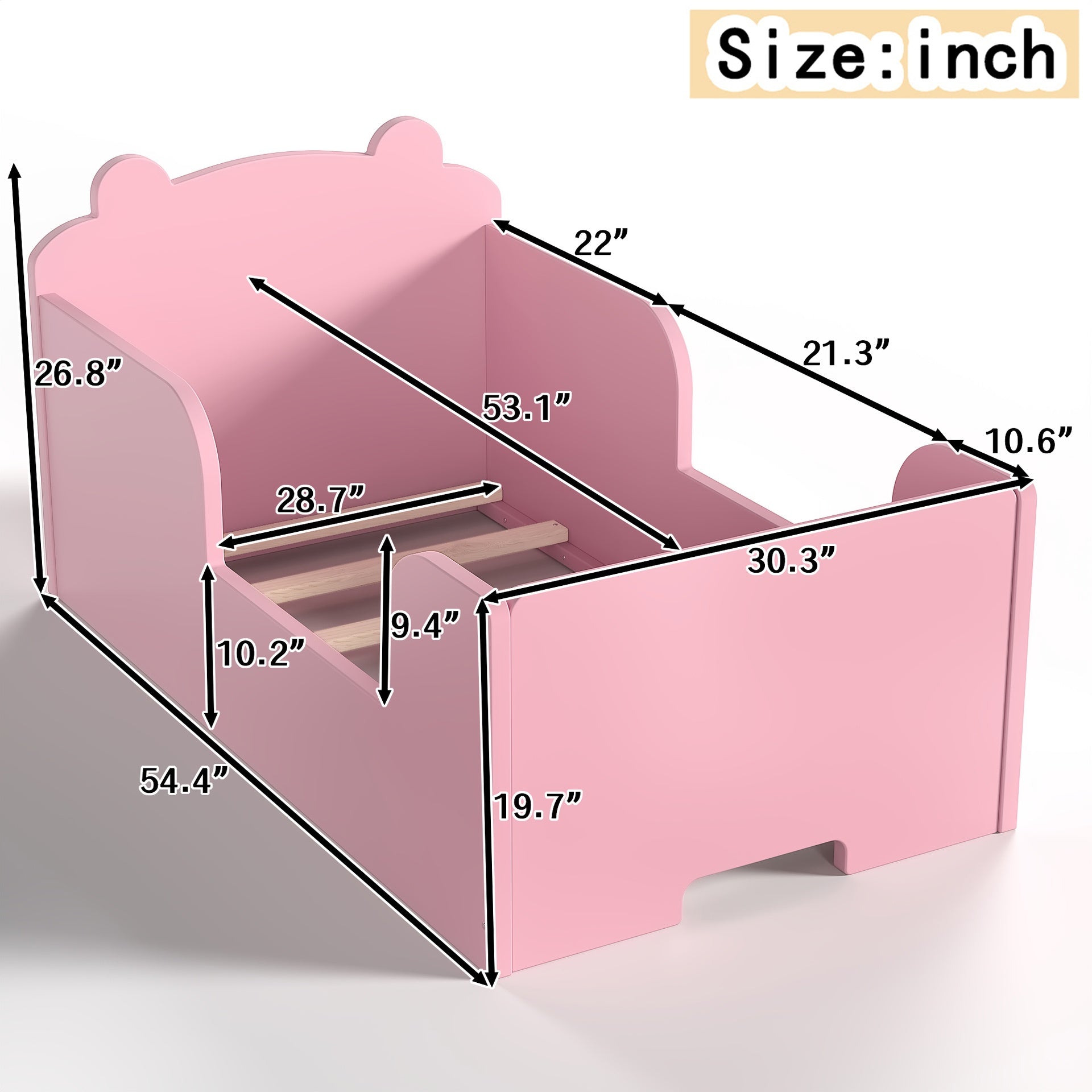 Toddler Floor Bed Frame, Cot Bed for Boys and Girls Ages 3-6, Bear Shape Toddler Bed, Pink