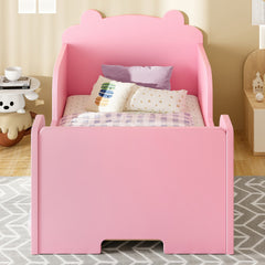 Toddler Floor Bed Frame, Cot Bed for Boys and Girls Ages 3-6, Bear Shape Toddler Bed, Pink