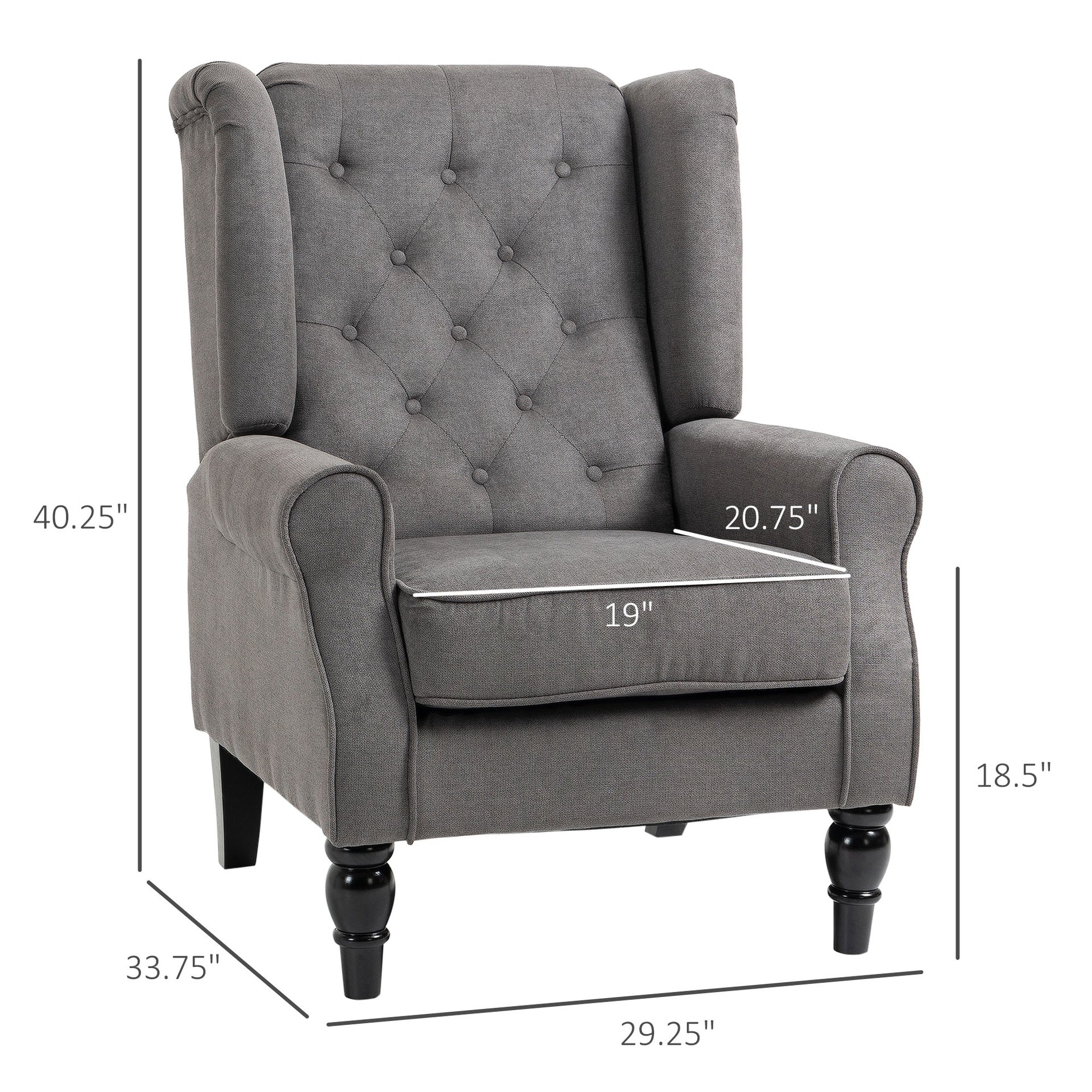 Modern accent Chair , Button-Tufted  with Round Armrests and Wood Legs, Dark Gray