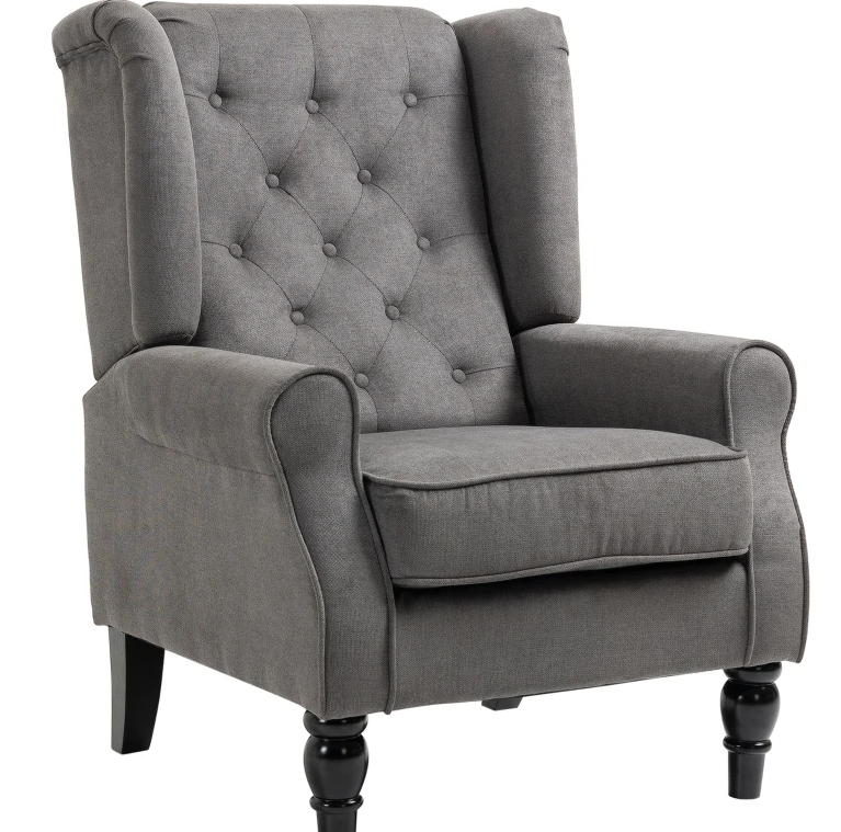 Modern accent Chair , Button-Tufted  with Round Armrests and Wood Legs, Dark Gray