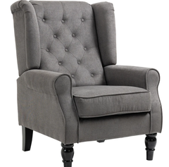 Modern accent Chair , Button-Tufted  with Round Armrests and Wood Legs, Dark Gray