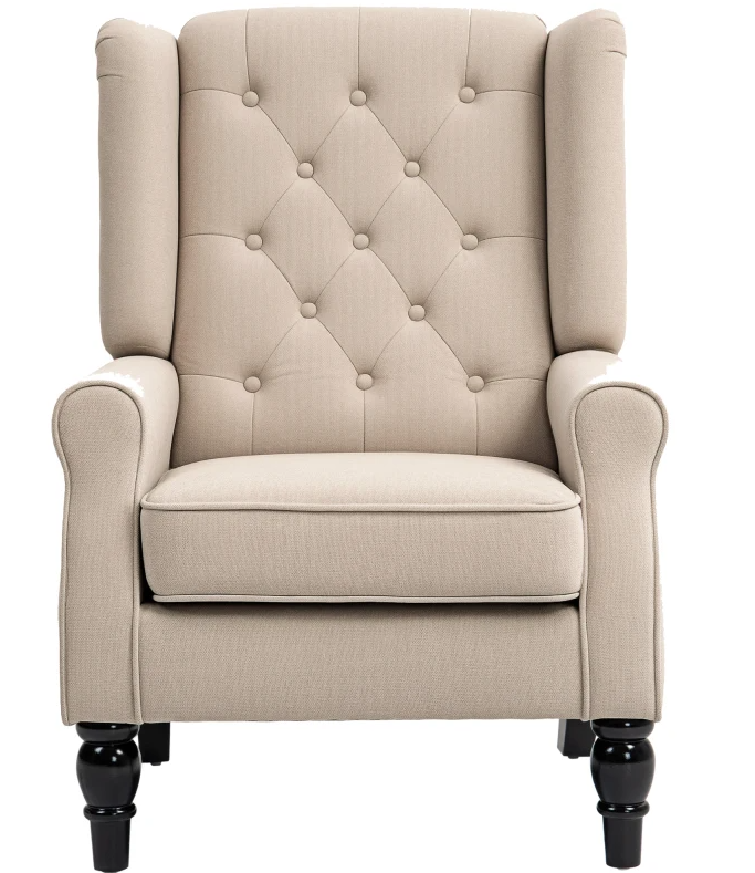 Button-Tufted Lounge Chair,Beige