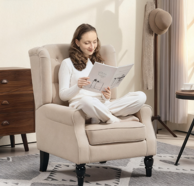 Button-Tufted Lounge Chair,Beige