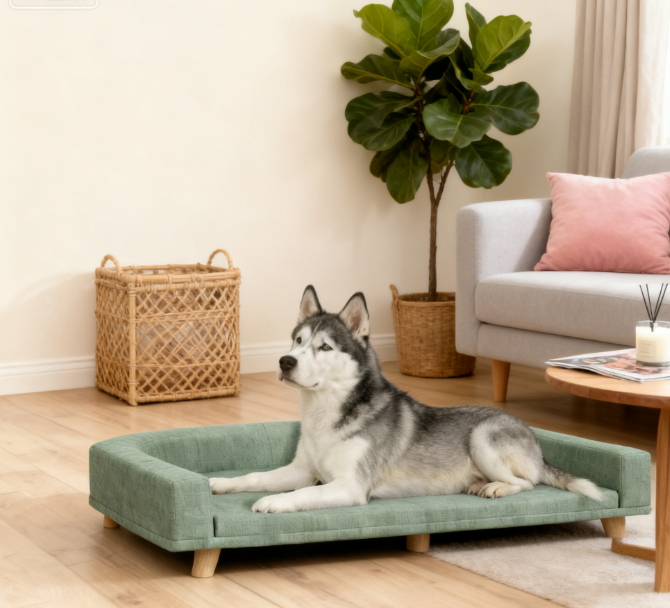 Pet Sofa Couch Bed with Washable Cushion for Large Dogs, Cats, Green
