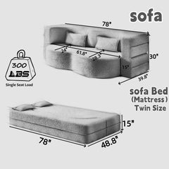 Modern Floor Sofa with 2 Pillows,Convertible Corduroy Fabric Foam-Filled Sleeper Sofa Bed,15" Twin Size Folding Mattress for Living Room,Guest Bed,Playroom,no assembly required,Dark Grey