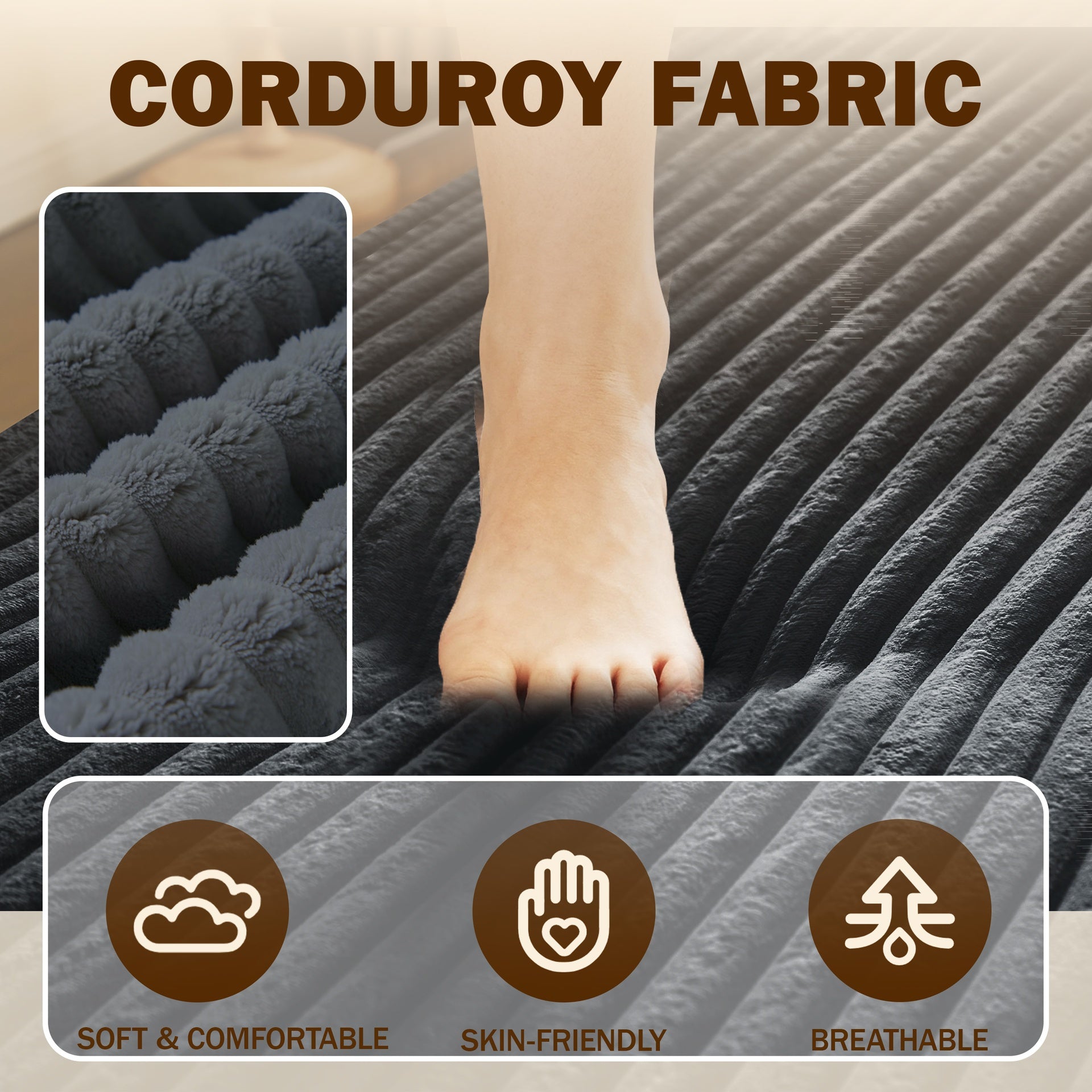 Modern Floor Sofa with 2 Pillows,Convertible Corduroy Fabric Foam-Filled Sleeper Sofa Bed,15" Twin Size Folding Mattress for Living Room,Guest Bed,Playroom,no assembly required,Dark Grey